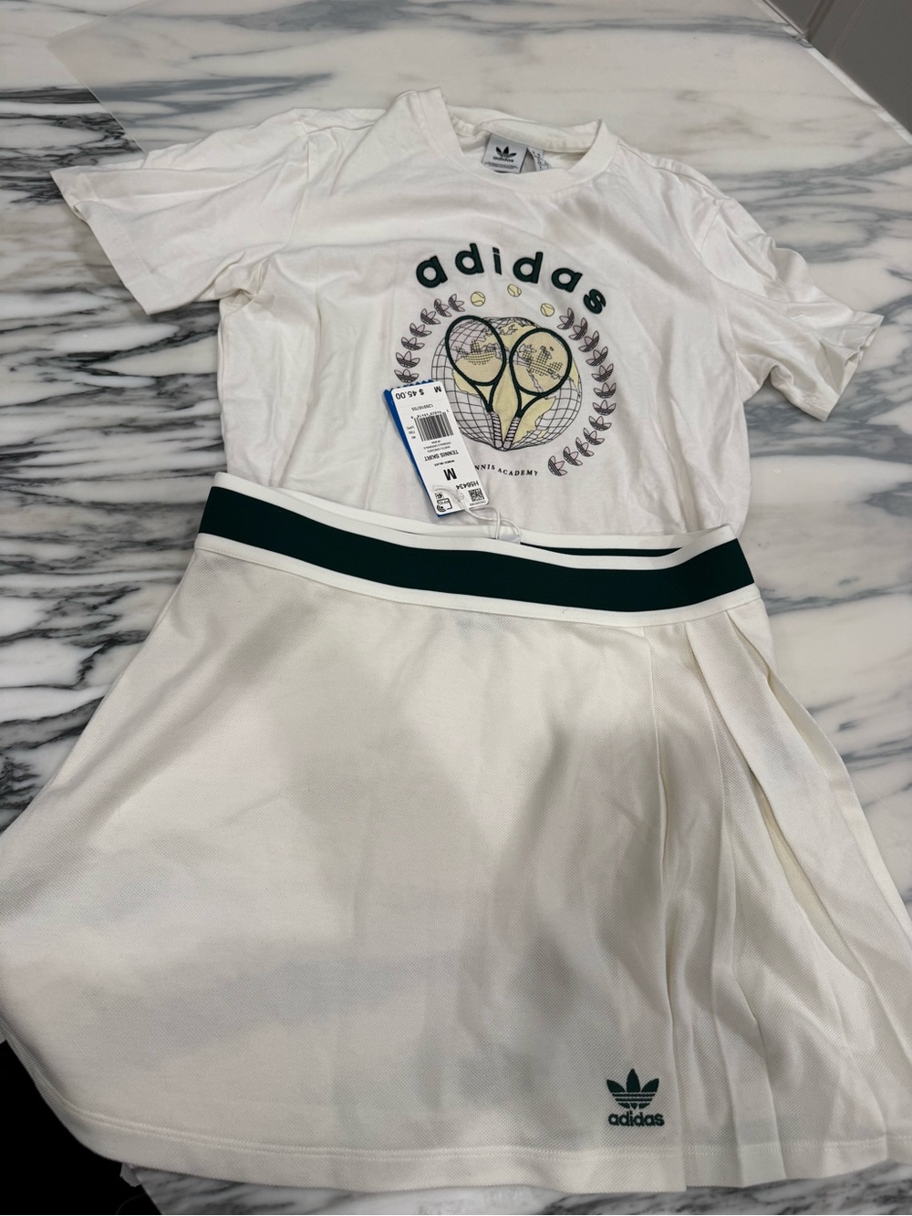 adidas Tennis Skirt with Tennis Cream Graphic Racquet Tee